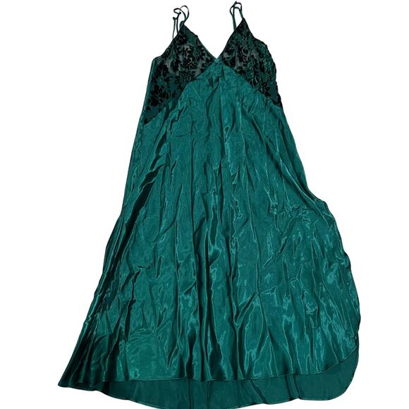 Val Mode Lingerie Vintage Night Slip Dress Green Velour Large - Picture 1 of 5